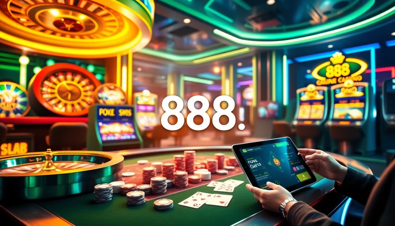 Engage with the thrilling environment of 888b.report where vibrant casino visuals showcase excitement and professionalism.