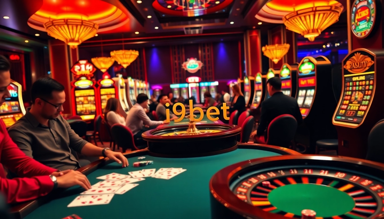 Experience the thrill at i9bet with vibrant poker games and exciting slot machines in a luxurious casino atmosphere.