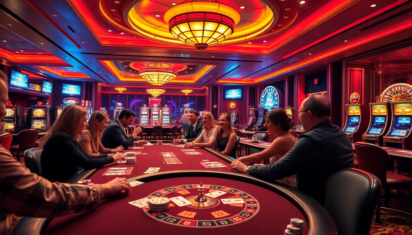 Experience the thrill of C168COM with a vibrant casino scene featuring engaging poker players and dazzling slot machines.