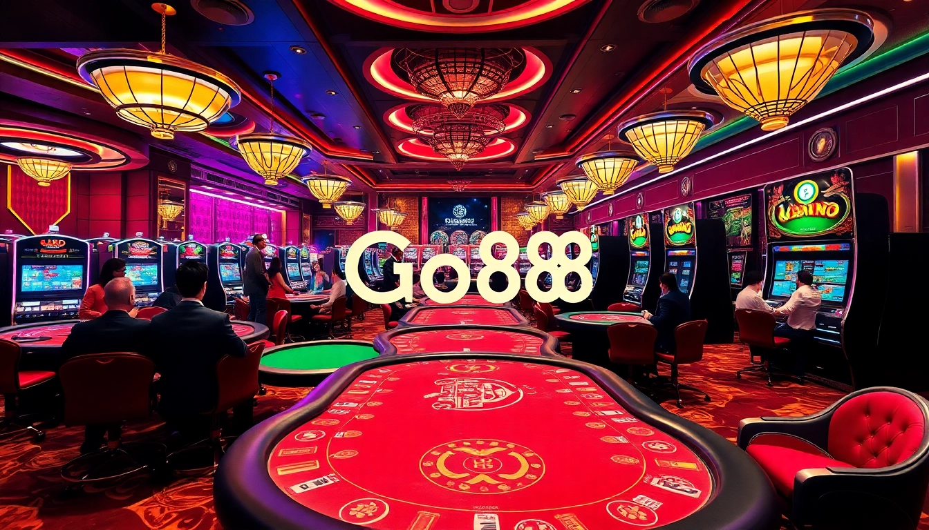 Experience the thrill of Link Go88 at a vibrant casino with poker and slot machines.