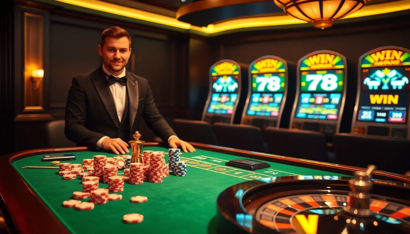 Experience the excitement of winning at the casino with the vibrant "78 WIN" gaming table scene.