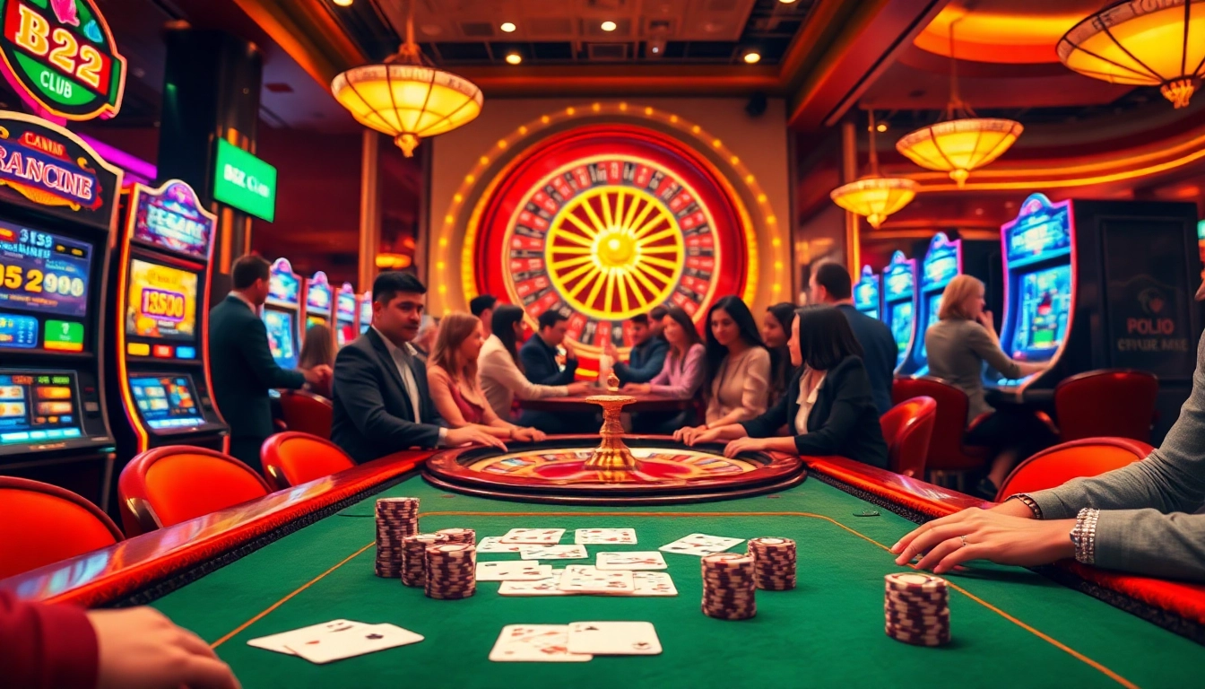 B52 Club players enjoying a thrilling casino experience with cards and chips.