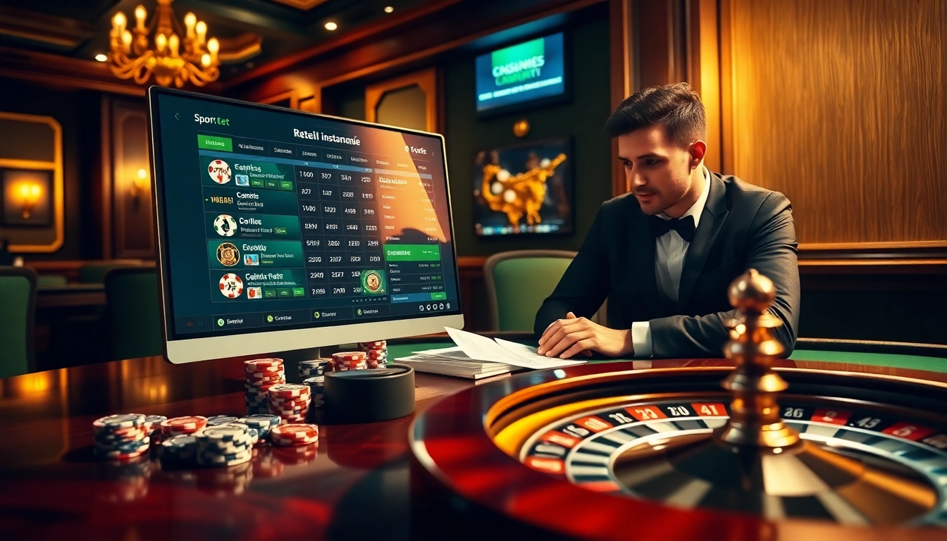 Experience the thrill of site paris sportif retrait instantané in an elegant casino setting, showcasing sports betting excitement.