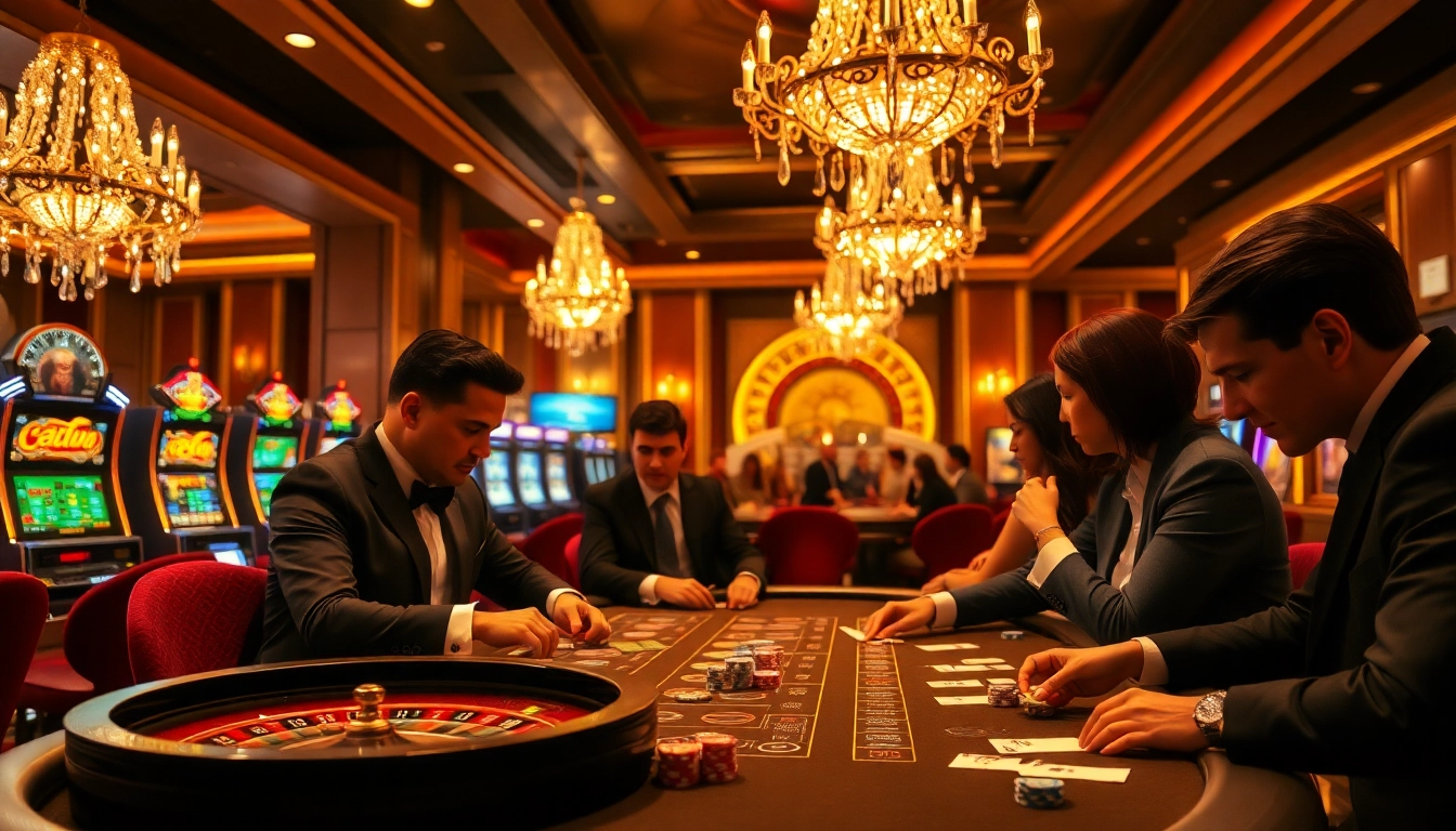 B52club players engaging in a high-stakes poker game at a luxurious casino table.