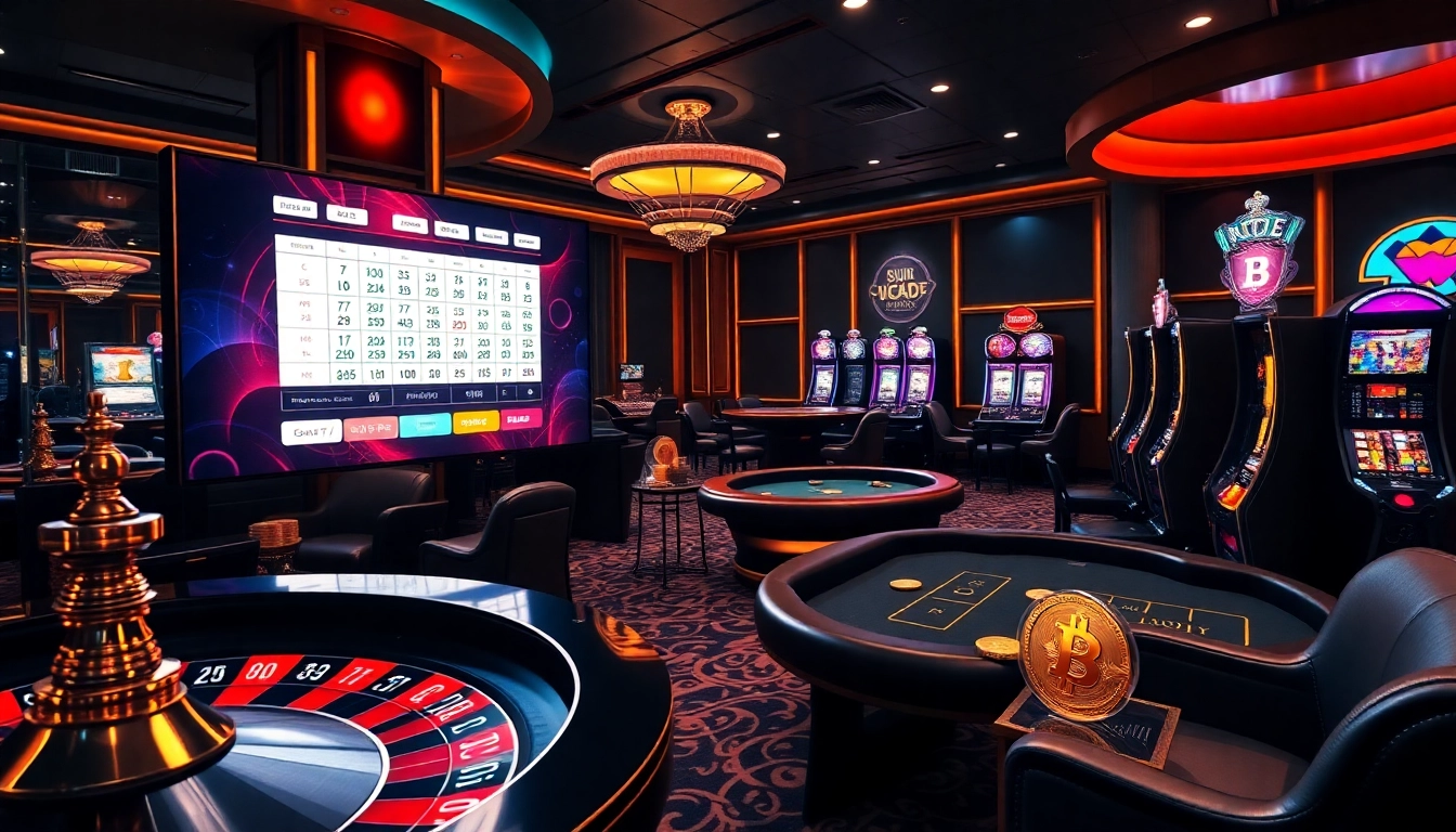 Casino crypto sans kyc 2026 featuring a vibrant roulette and poker gaming scene with Bitcoin coins.