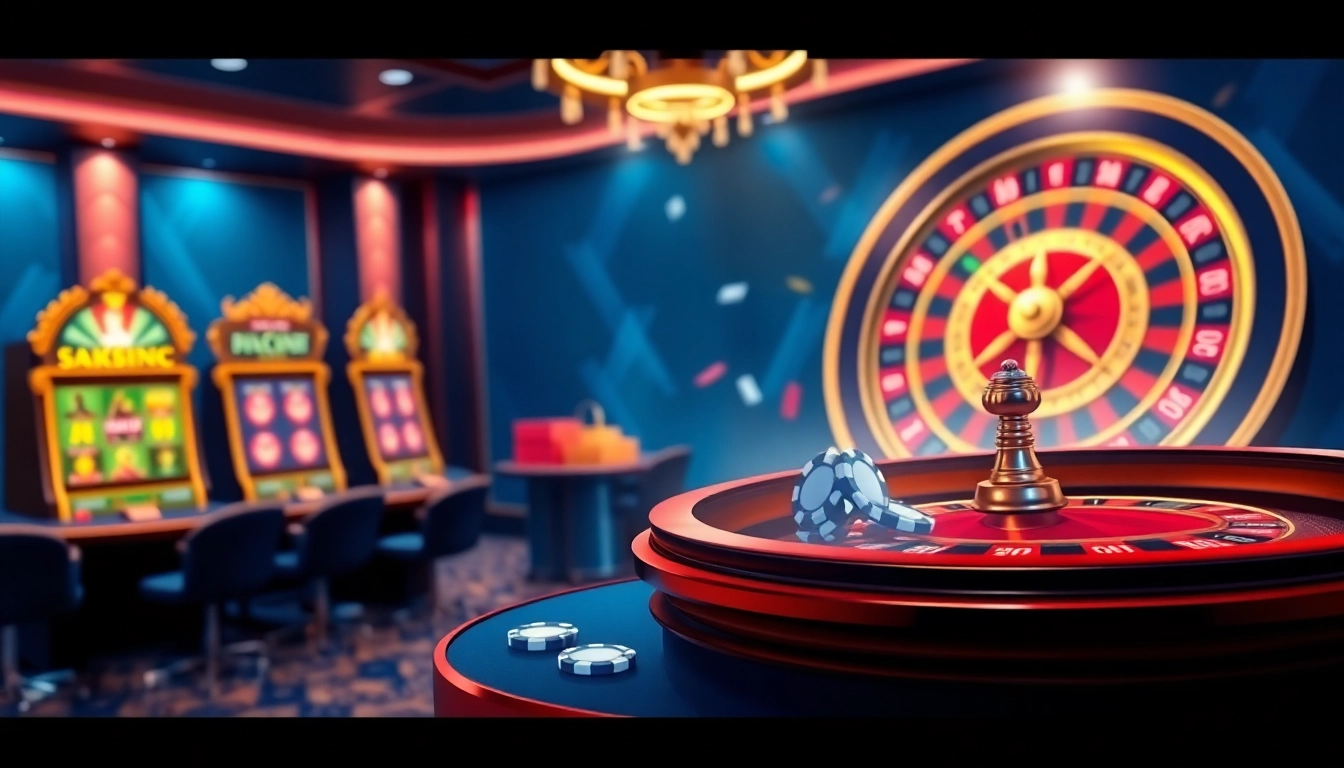 Exciting gaming scene at a top crypto casino France with online tables and vibrant slot machines.