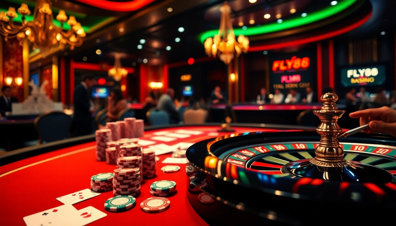 gamblers enjoying a thrilling poker game experience at FLY88 casino tables.