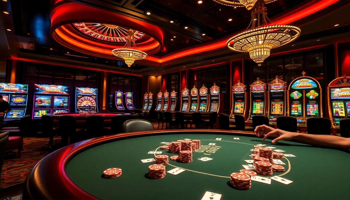 Engaged players enjoying poker and roulette at https://s8net.com/ casino, showcasing excitement and luxury.