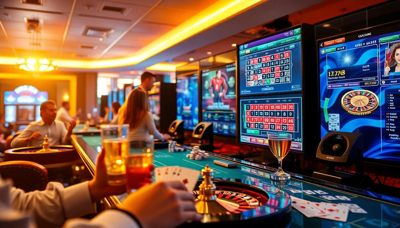 Les passionnés de casino en ligne s'amusent dans un environnement numérique animé.