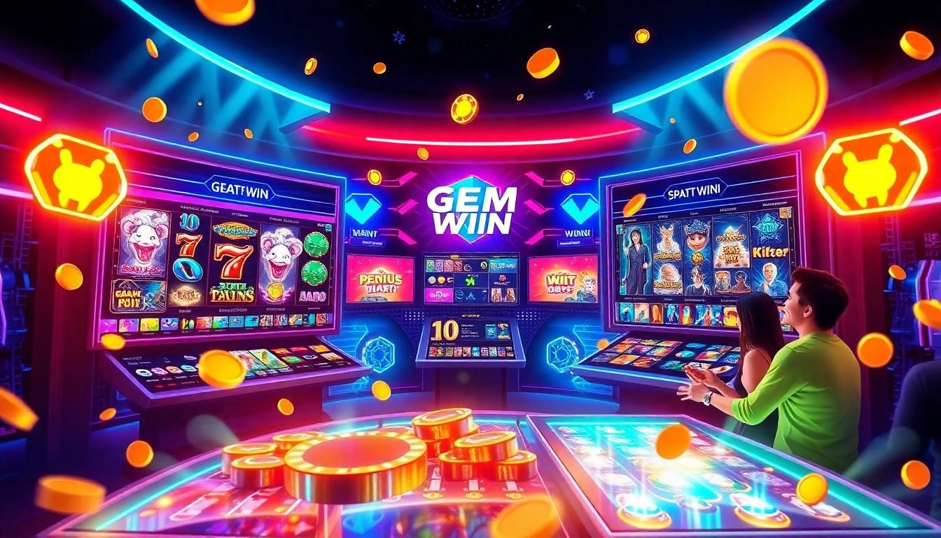 Experience thrilling games at Gem Win with vibrant digital displays and enthusiastic players.