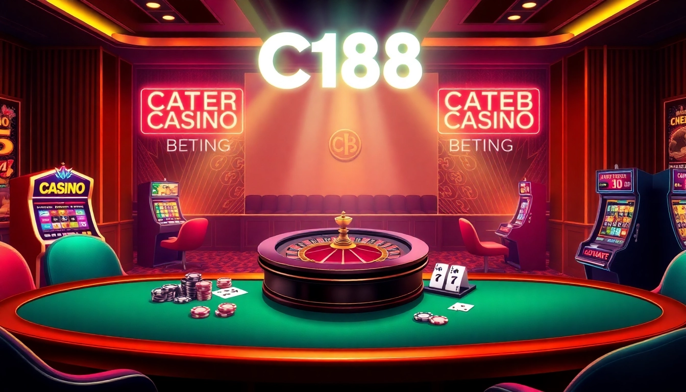 C168 online casino interface featuring roulette, poker, and slot machines in a luxurious setting.