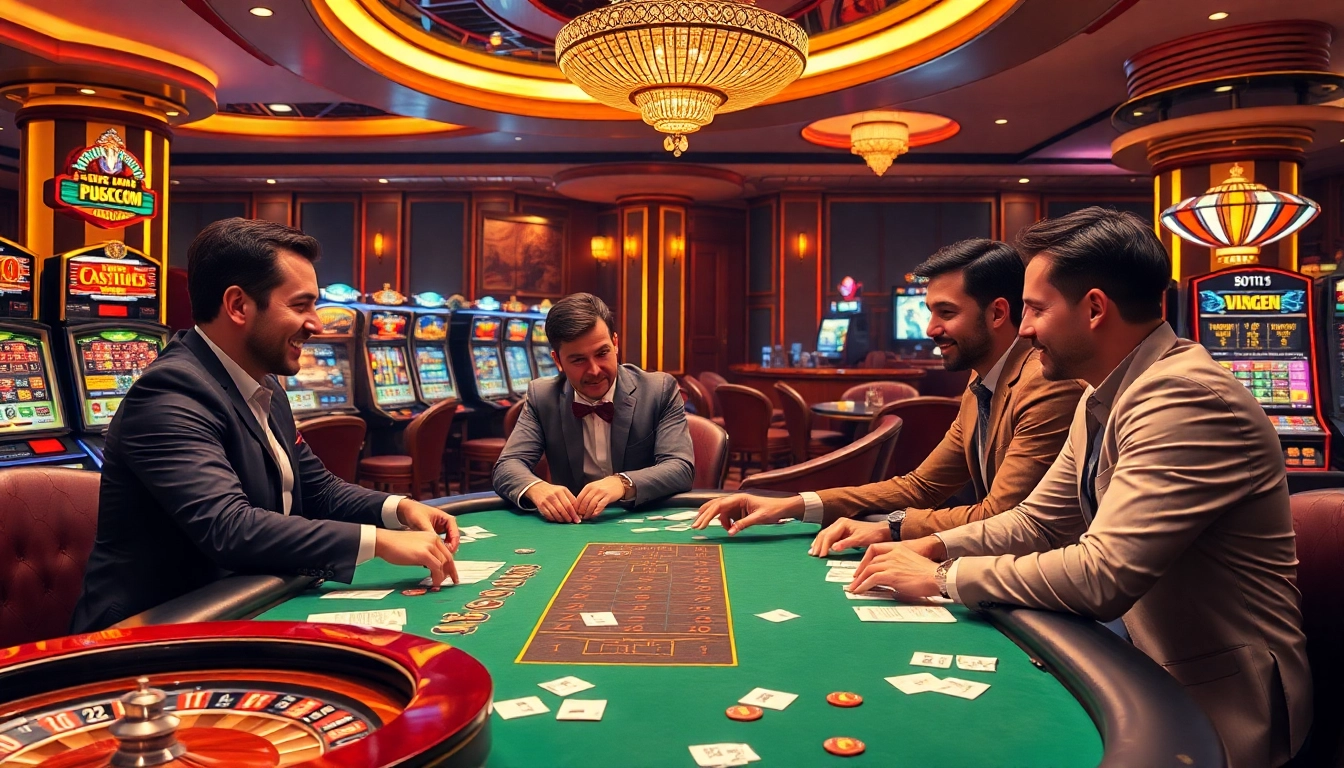 Players strategizing at a FLY88COM casino table during an exciting poker game.
