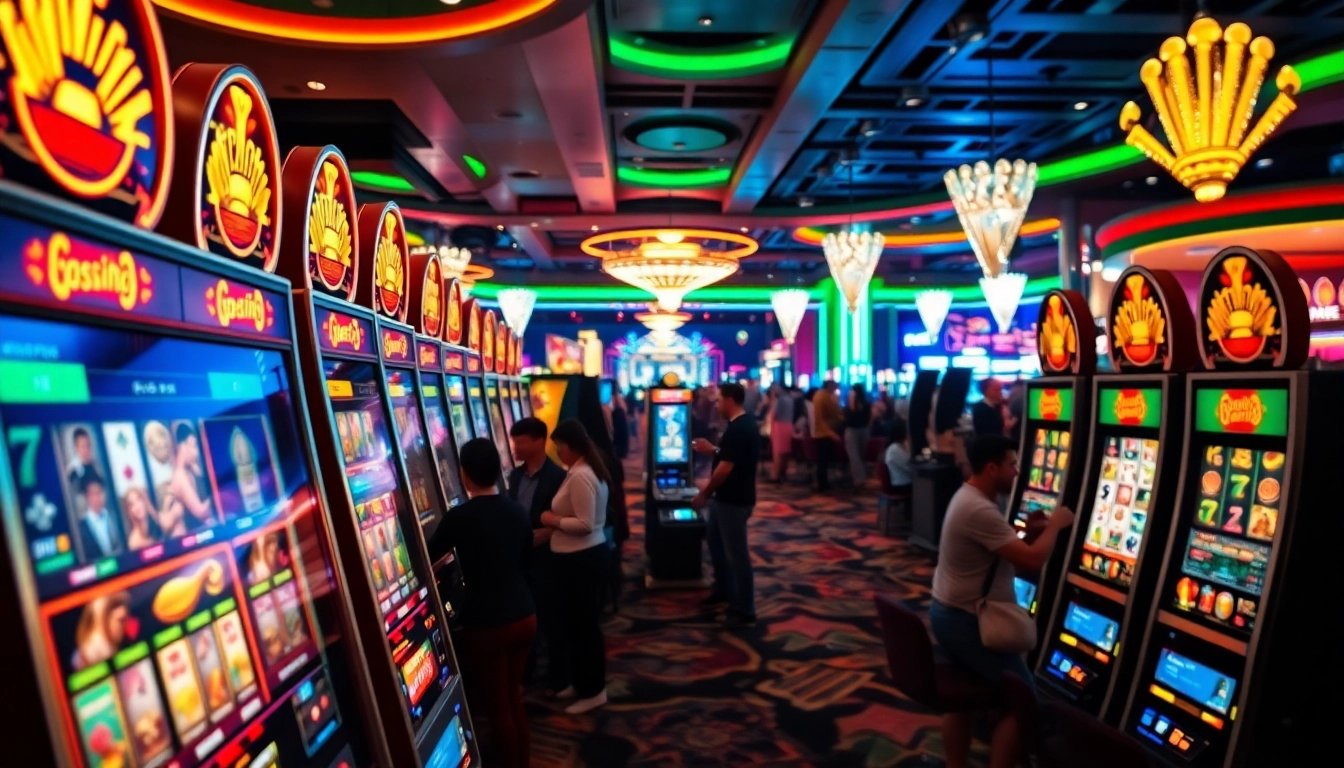 Les joueurs engagés dans l'expérience d'un casino en ligne avec des machines à sous colorées.