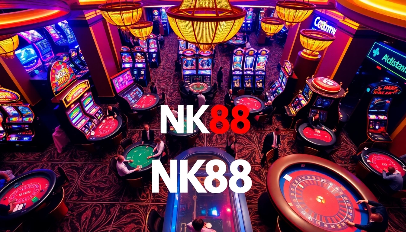 Engaging players at NK88 casino tables amidst vibrant gaming excitement.