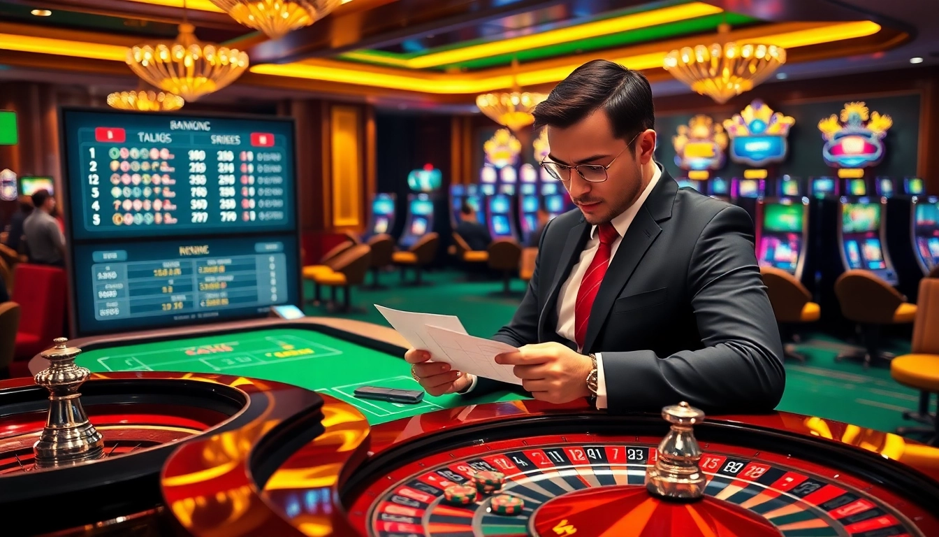 Placing strategic kèo bóng đá bets at a luxurious casino table with live odds displayed.