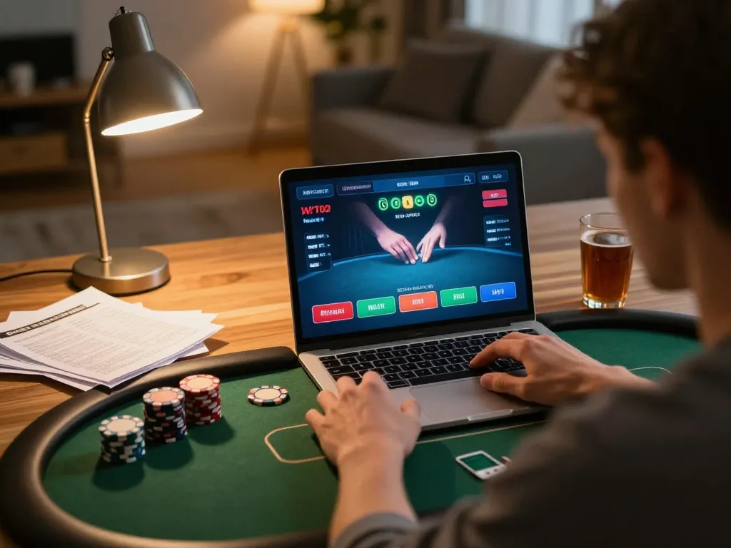 Play poker online with cm88 while focused on strategy notes in a cozy home setting