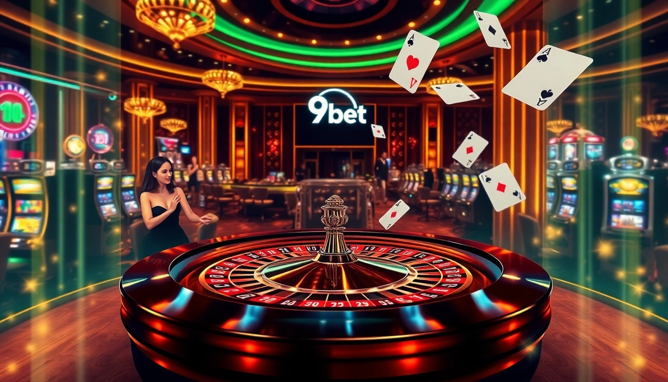 Players enjoying a thrilling game at a luxe casino featuring the 9bet brand and vibrant atmosphere.